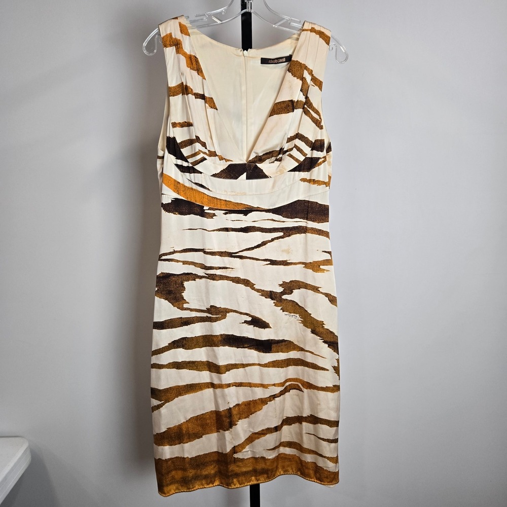 Roberto Cavalli Silk Tiger Stripe Animal Print Dress Italian US 10 Y2K Mob Wife